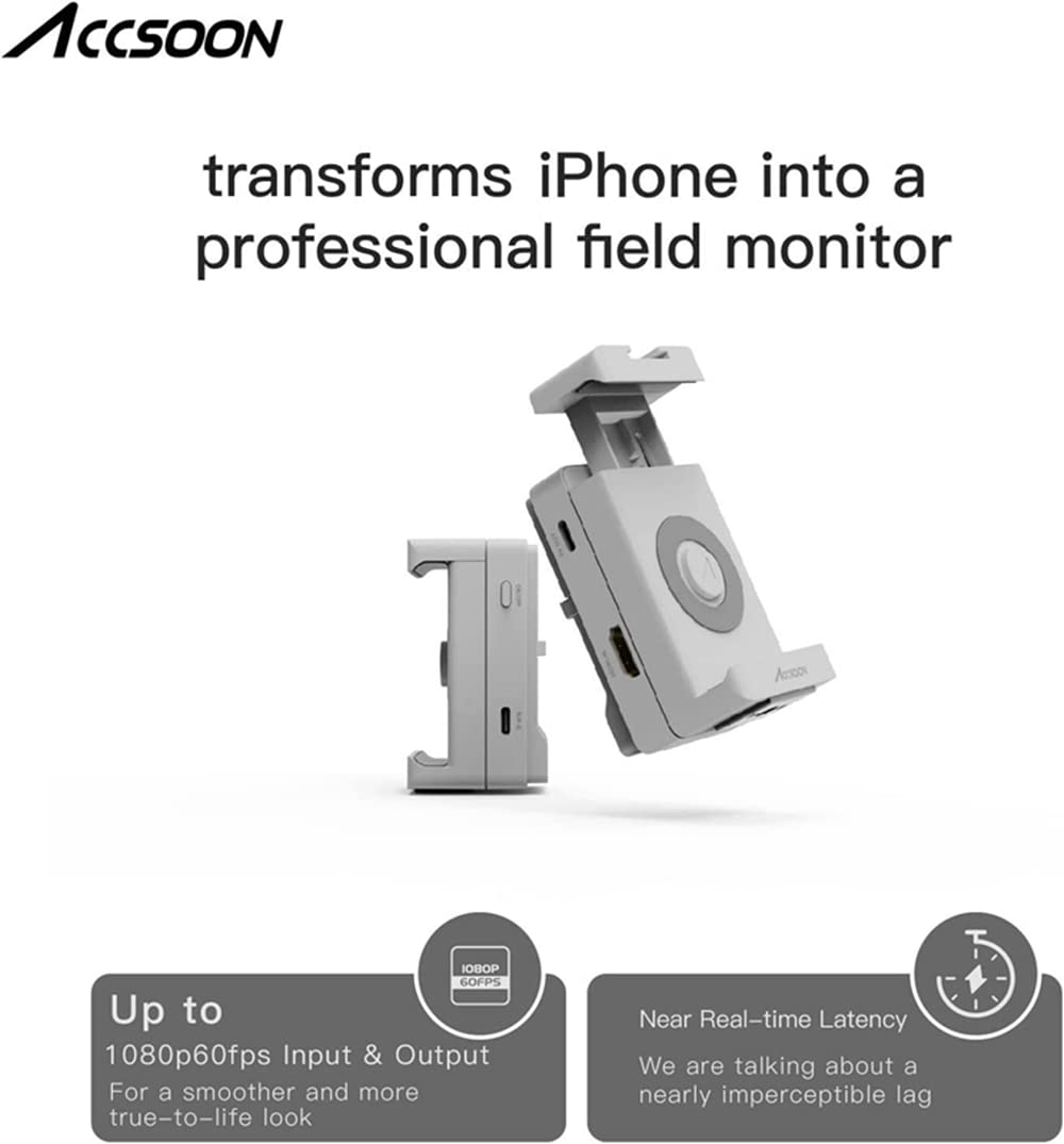Accsoon SeeMo video monitor handset camera HDMI to iOS video capture adapter for iPhone and iPad FHD 1920*1080P 60FPS real-time streaming recording preview, iOS 12.0 or higher (White)