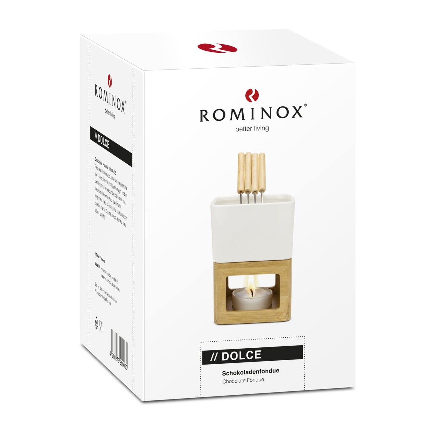 ROMINOX gift item chocolate fondue // Dolce with pot, burner, tealight holder, and 4 skewers in various shades of grey, also suitable for cheese or meat fondue; approx. 11 x 11 x 15 cm