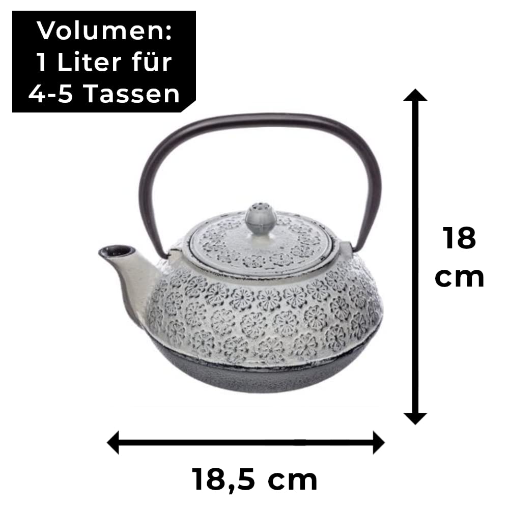 Japanese cast iron teapot with strainer, 1L | various tea kettle models iron cast, ceramic, stoneware | Japan pot, Asian, Chinese, iron, Japanese Cast Iron Teapot for tea cast white