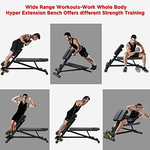 YOLEO 300kg folding weight bench multifunction with extended back and head and spine support, training fitness bench ab trainer incline bench with 10-level adjustable backrest (Black-1)