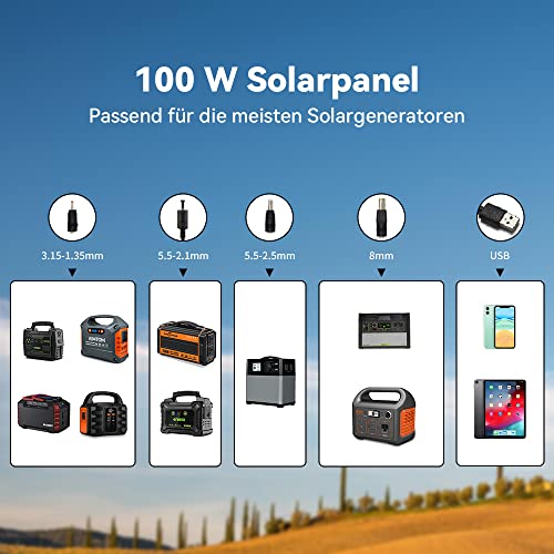 Folding 100W solar panel power bank with 18V monocrystalline solar modules. Ideal for balcony power supply, camping, RVs, and mobile homes. Flexible solar panel for awnings and motorhomes.