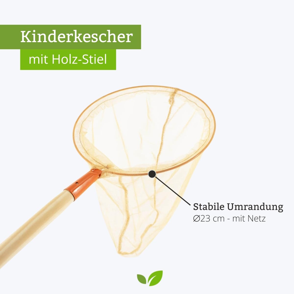 Record Butterfly Net for Kids (Metal, Orange) with Wooden Handle (72 cm) - ⌀ 23 cm - Total length 102 cm - for children ages 3 and up.