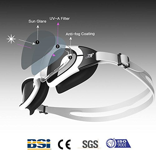 ZIONOR swimming goggles, G8 comfort anti-fog goggles for men and women, UV protection, mirror/clear lens, adjustable strap, professional goggles for adults and teenagers.