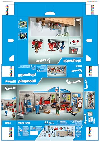 PLAYMOBIL Cars 71620 60s Vespa Garage, including movable lift, with various accessories for an authentic workshop, for vehicle enthusiasts of all ages.