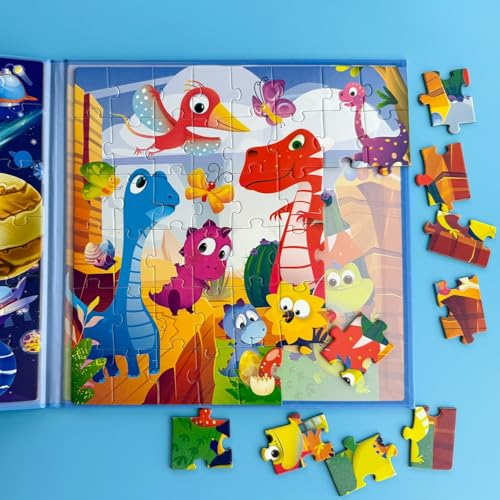QUOKKA Magnetic Puzzle Game for Kids Ages 3-4 - 48-piece Puzzle Activity for Children on Airplanes & Car Rides - Dino Travel Games for Kids Ages 4-5-6 - Toy for Boys and Girls