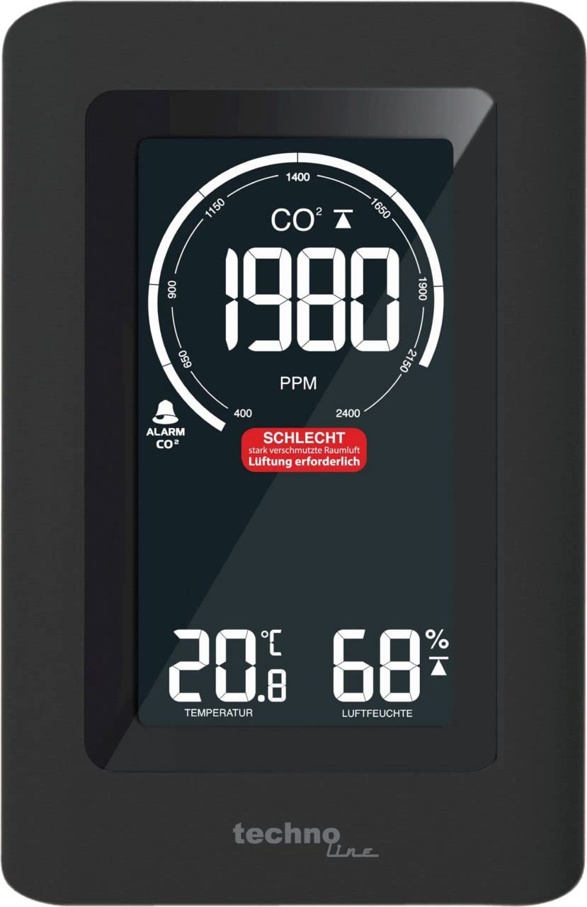 Technoline CO2 monitor WL1030, CO2 display, with graphical ventilation recommendations, NDIR black