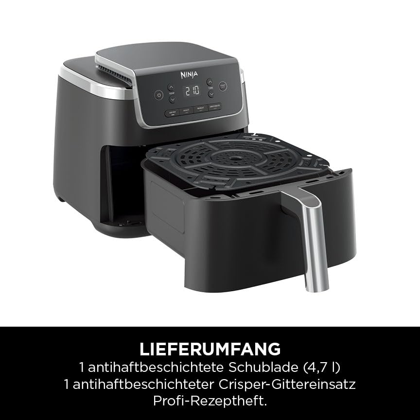Ninja PRO Air Fryer, 4.7L, single-basket air fryer, 4-in-1, for 1-2 servings, digital, cook from frozen, non-stick drawer & crisper basket, black AF140EU.