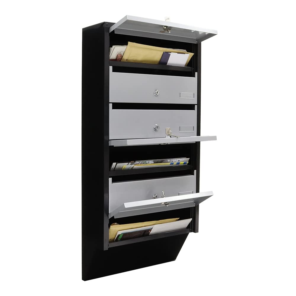 Rottner Depot 6 Letterbox System Silver Black Cylinder lock 2 keys per compartment Name tag holder included Mounting material