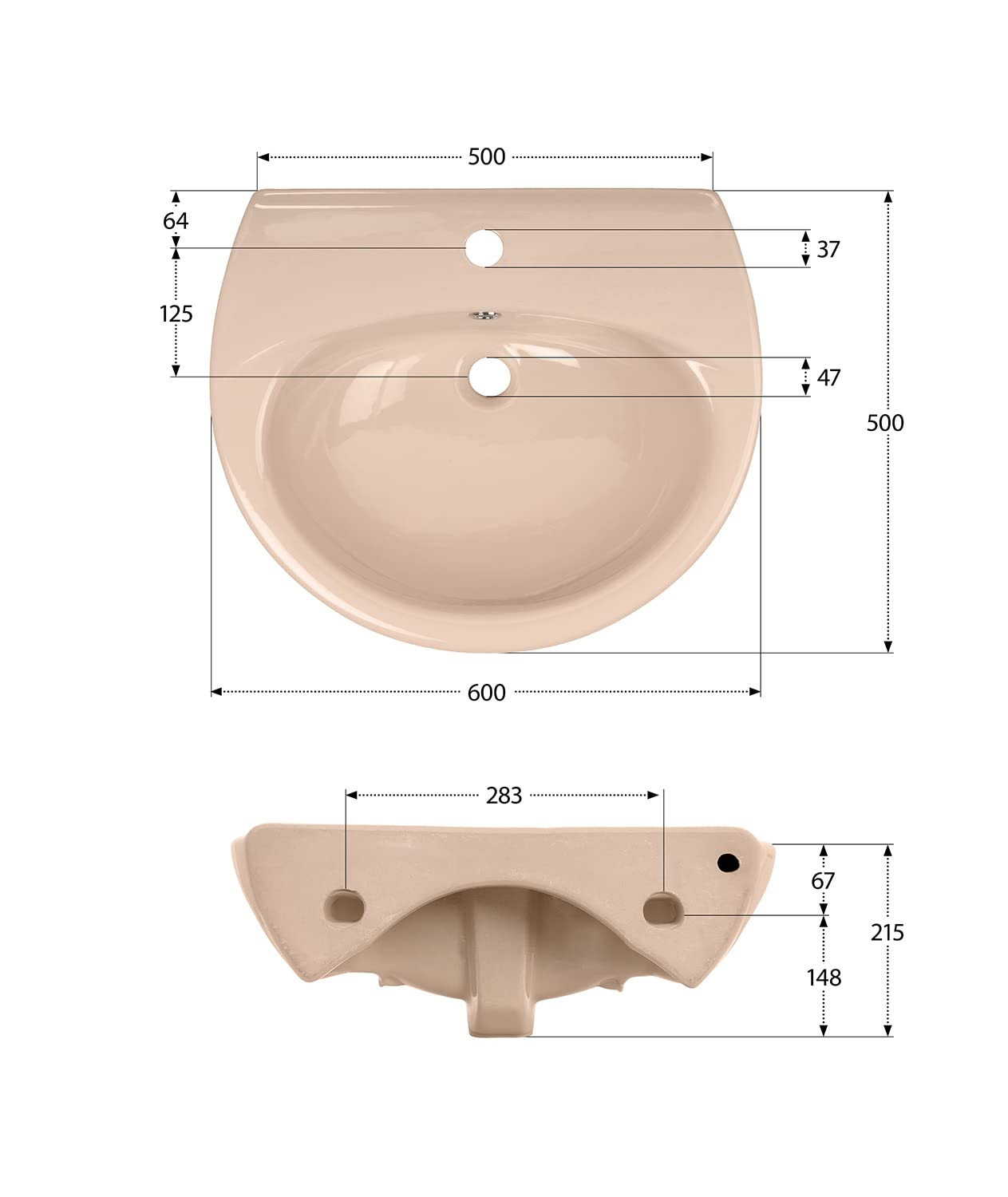 aquaSu® Washbasin 60 cm | Semi-circular ceramic sink | Bathroom color Bahmababeige | Width 60 cm | Depth 50 cm | Basin with overflow protection | Nostalgic bathroom | 56132 7