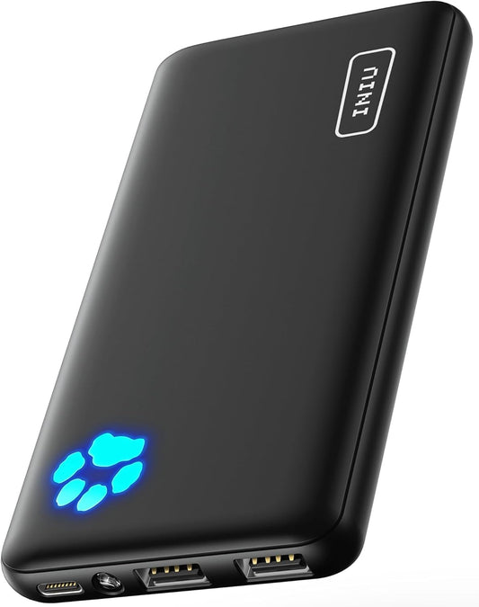 INIU Power Bank, Ultra Slim 10000mAh Portable Charger Small But Powerful, USB C Input & Output, External Battery Packs Triple 3A with Flashlight, Compatible with iPhone 17 16 15 14 13 12 Pro Max Samsung Huawei