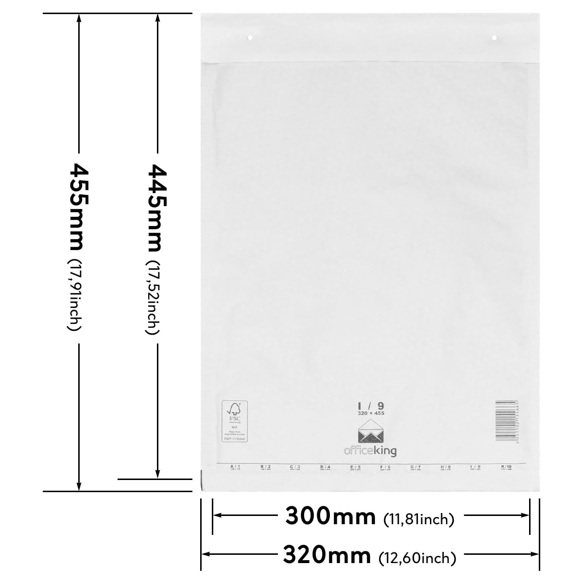 50 air bubble mailers, bubble envelopes I9, Inner dimensions: 300 x 445 mm, White shipping packaging cushioned envelopes self-adhesive suitable for DIN A3