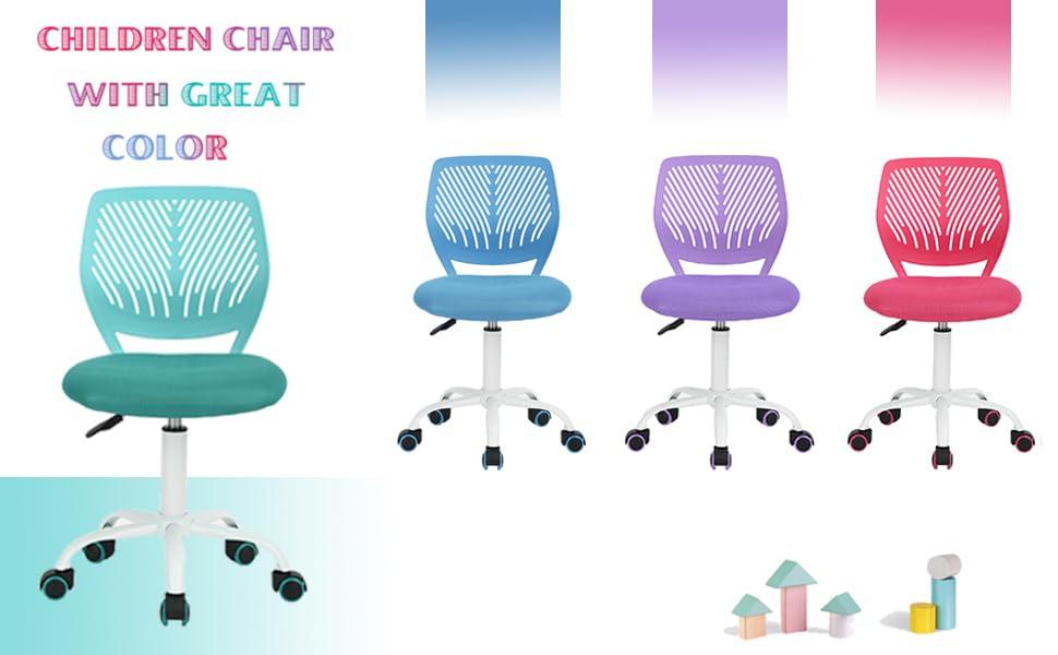 FurnitureR Desk Chair, Study Swivel Chair without Armrests, Adjustable Office Chair, Work Chair for Home Office, Bedroom, Study Room, Turquoise.