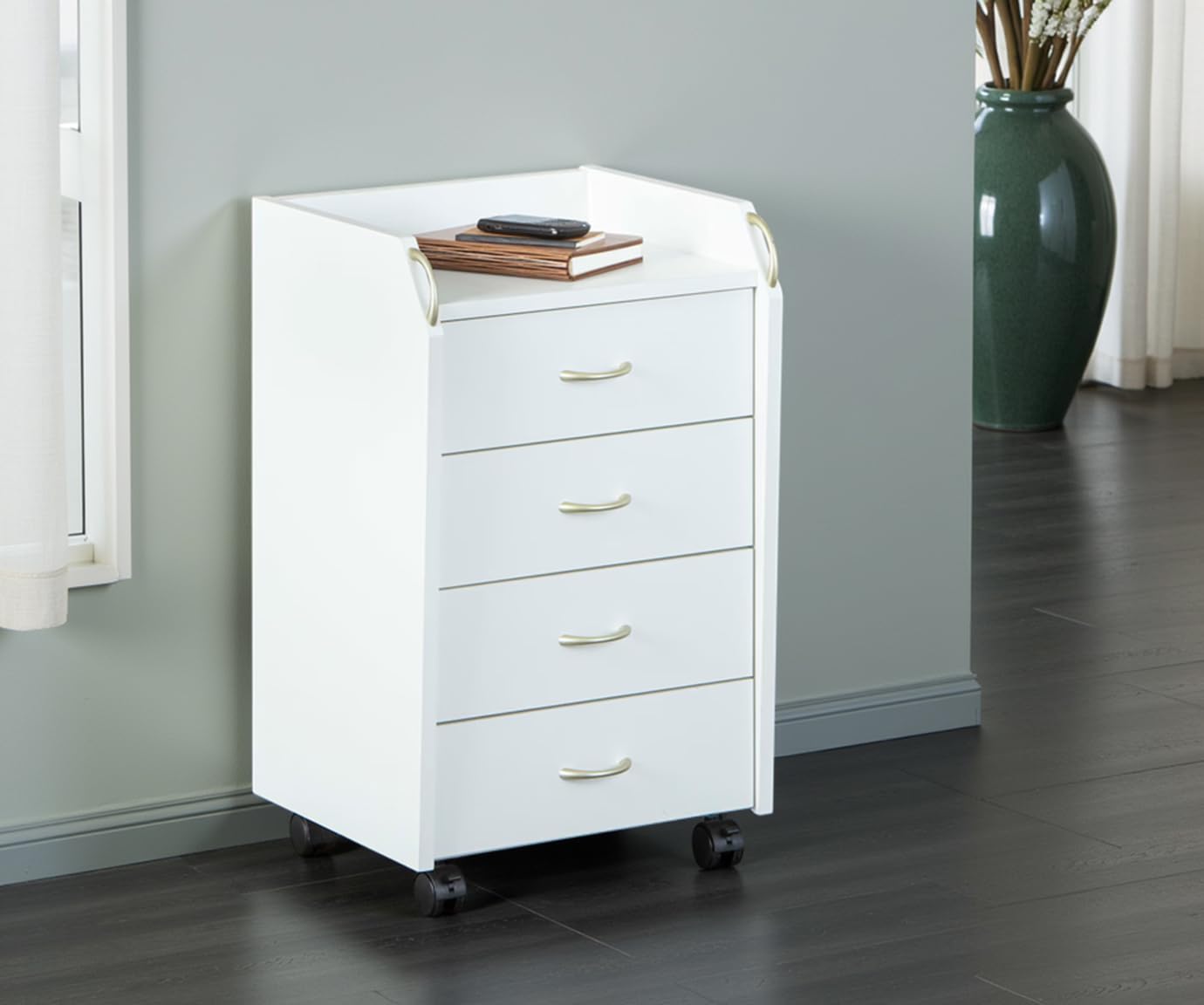 Inter Link - Rolling container with drawers - office container stand container - rolling cabinet drawer chest office cabinet 4 white - Pronti