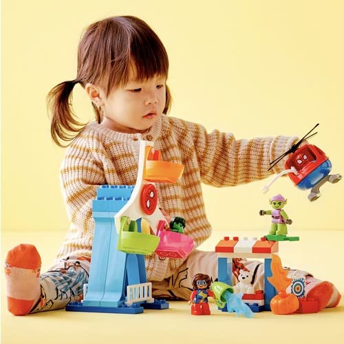 LEGO 10963 DUPLO Marvel Spider-Man & Friends: Fairground Adventure, amusement park with toy helicopter, Hulk and Green Goblin figures, for ages 2 and up.