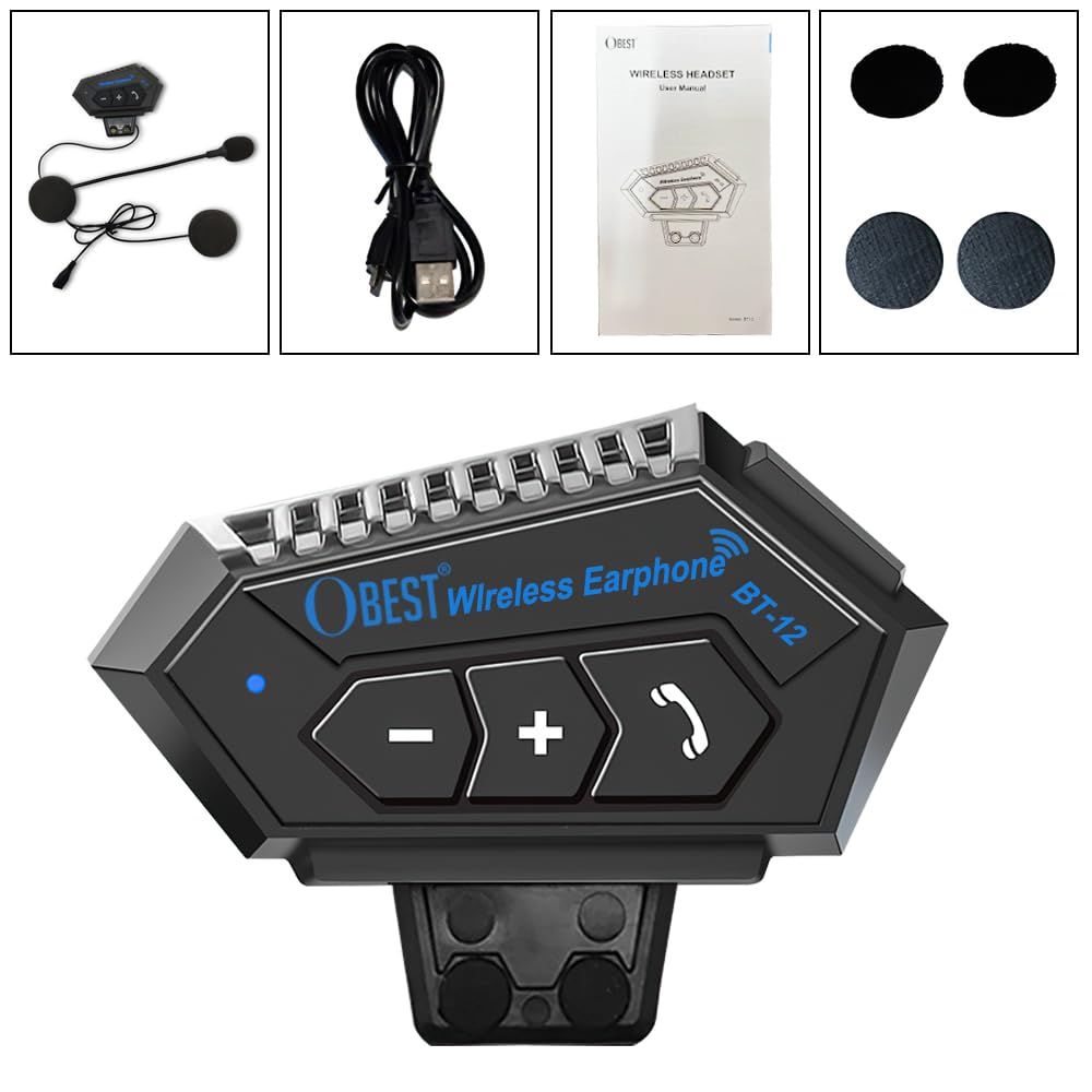 OBEST Motorcycle Bluetooth Headset, helmet headset with hands-free communication system and noise reduction for a variety of helmet mounted.