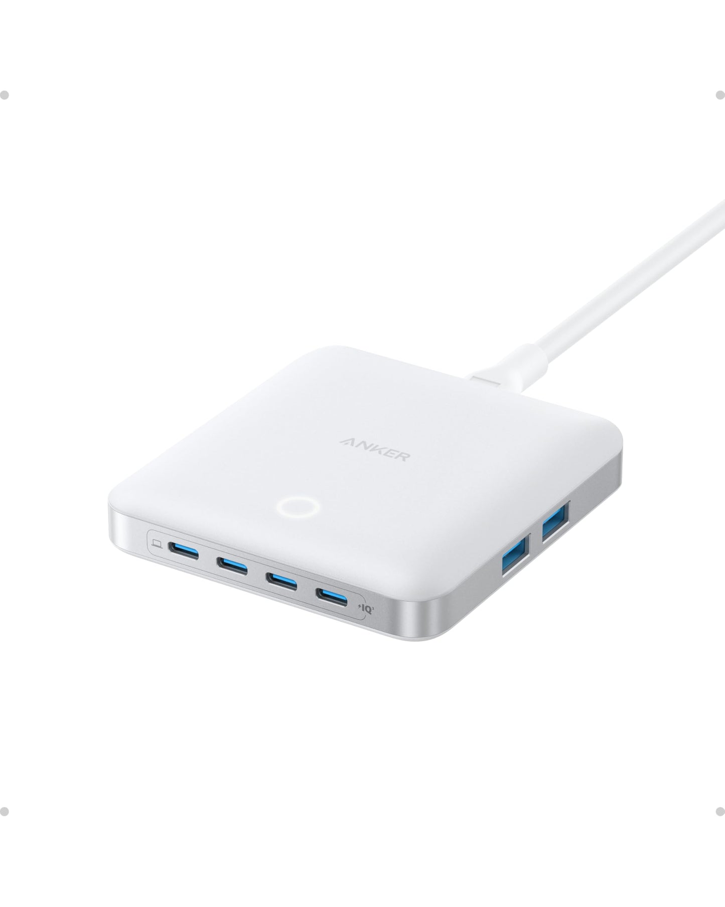 Anchor Nano Charger, 6-port charging station with 130W output, 4 USB-C and 2 USB-A ports, compact and stylish, for iPhone 17/16/15 series, iPad, MacBook, Pixel, Galaxy and more.
