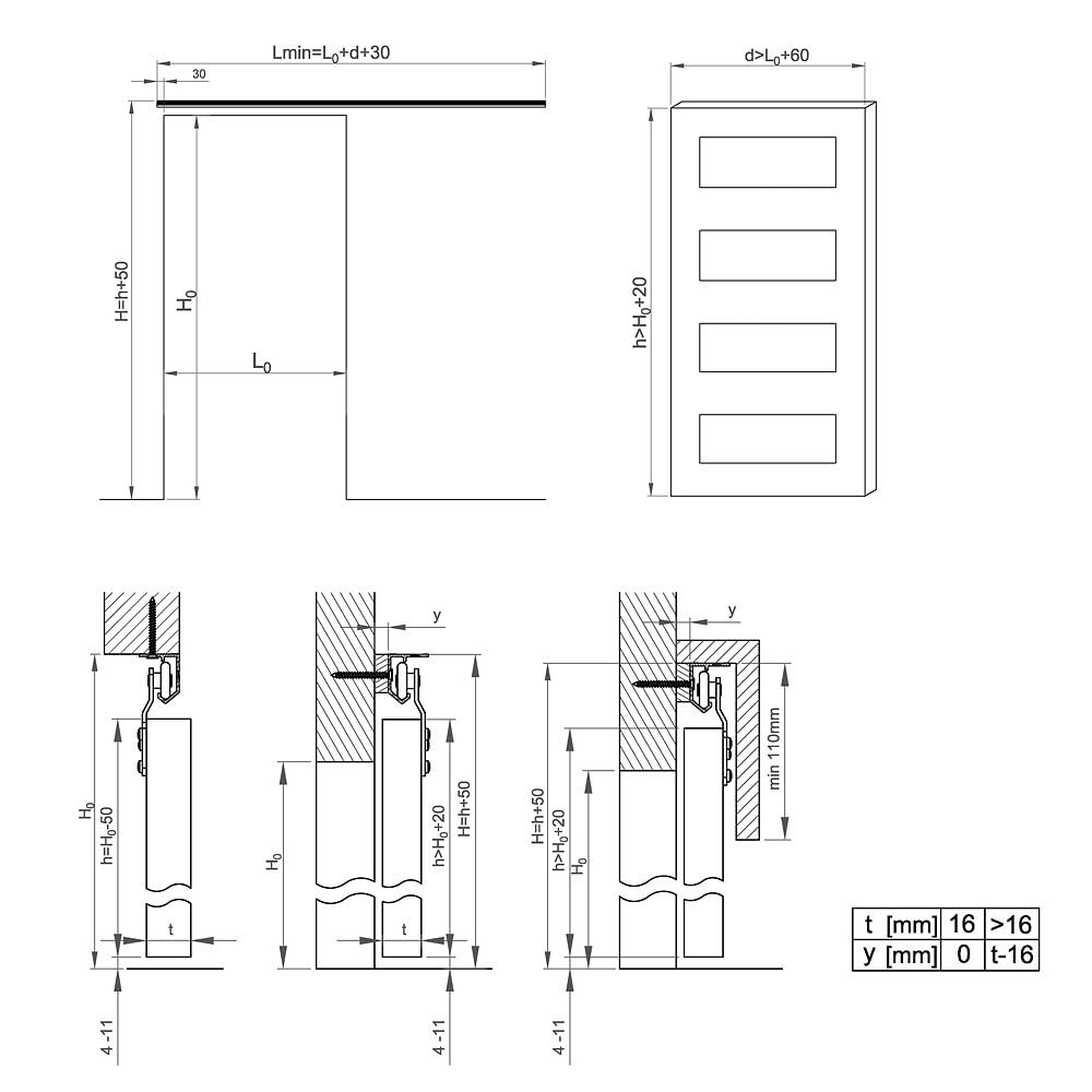 SLID'UP 120 sliding door hardware, 180 cm track, 1 door up to 45 kg, for cabinet doors, wardrobes, niches.