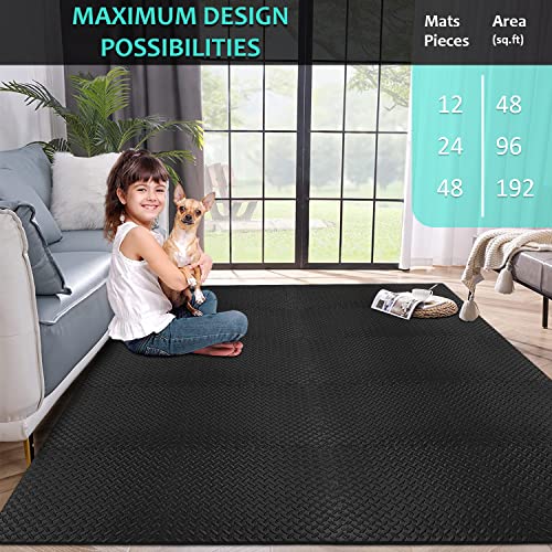 BEAUTYOVO Puzzle Exercise Mat with 12/24/48 Tiles Interlocking Foam Gym Mats, 24'' x 24'' EVA Foam Floor Tiles, Protective Flooring Mats for Gym Equipment
