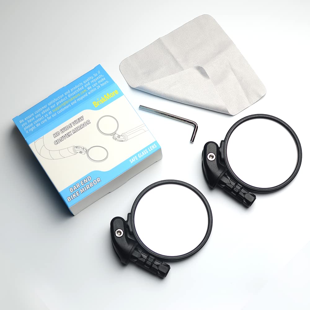 BriskMore Bike Mirrors, HD Glass, Convex Lens, 2 Pieces, Safer Rearview Mirror, Adjustable Handlebar, Wider View, Bike Mirrors for Scooters, Racing Bikes, Mountain Bikes.