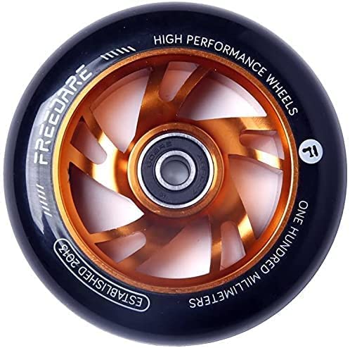 FREEDARE Pro Stunt Scooter Wheels 100mm, ABEC 7 Bearings, 89A Super Rebound PU Stunt Roller Wheels, 2 Pieces (Orange)