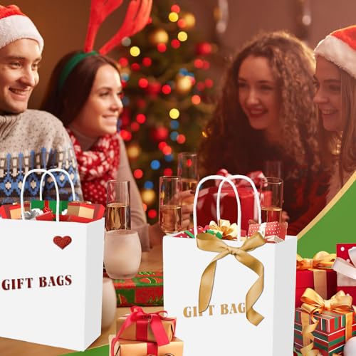 Gucass 50 pieces Medium Paper Bags with Handle, White Kraft Paper Gift Bags, 21x11x27cm Paper Carrier Bag, Gift Bags for Packaging Shopping Birthday Parties Wedding Christmas.