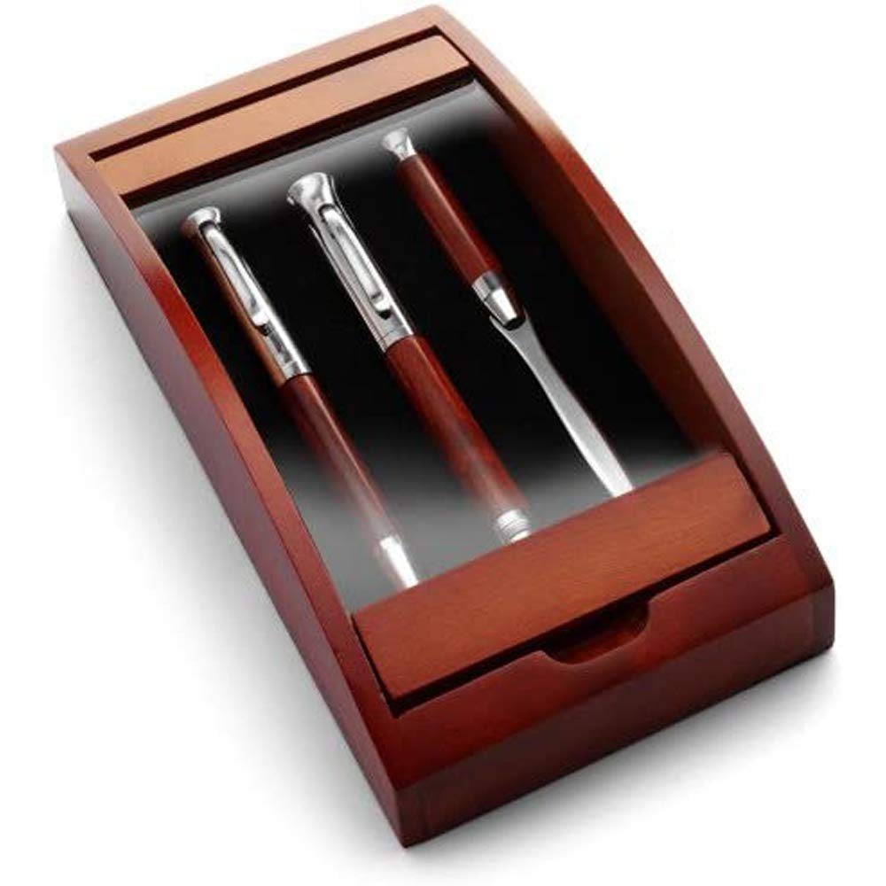 noTrash2003 elegant writing set made of rosewood including twist ballpoint pen, fountain pen, and letter opener - writing instruments in case 21.0 x 10.2 x 4.7 cm