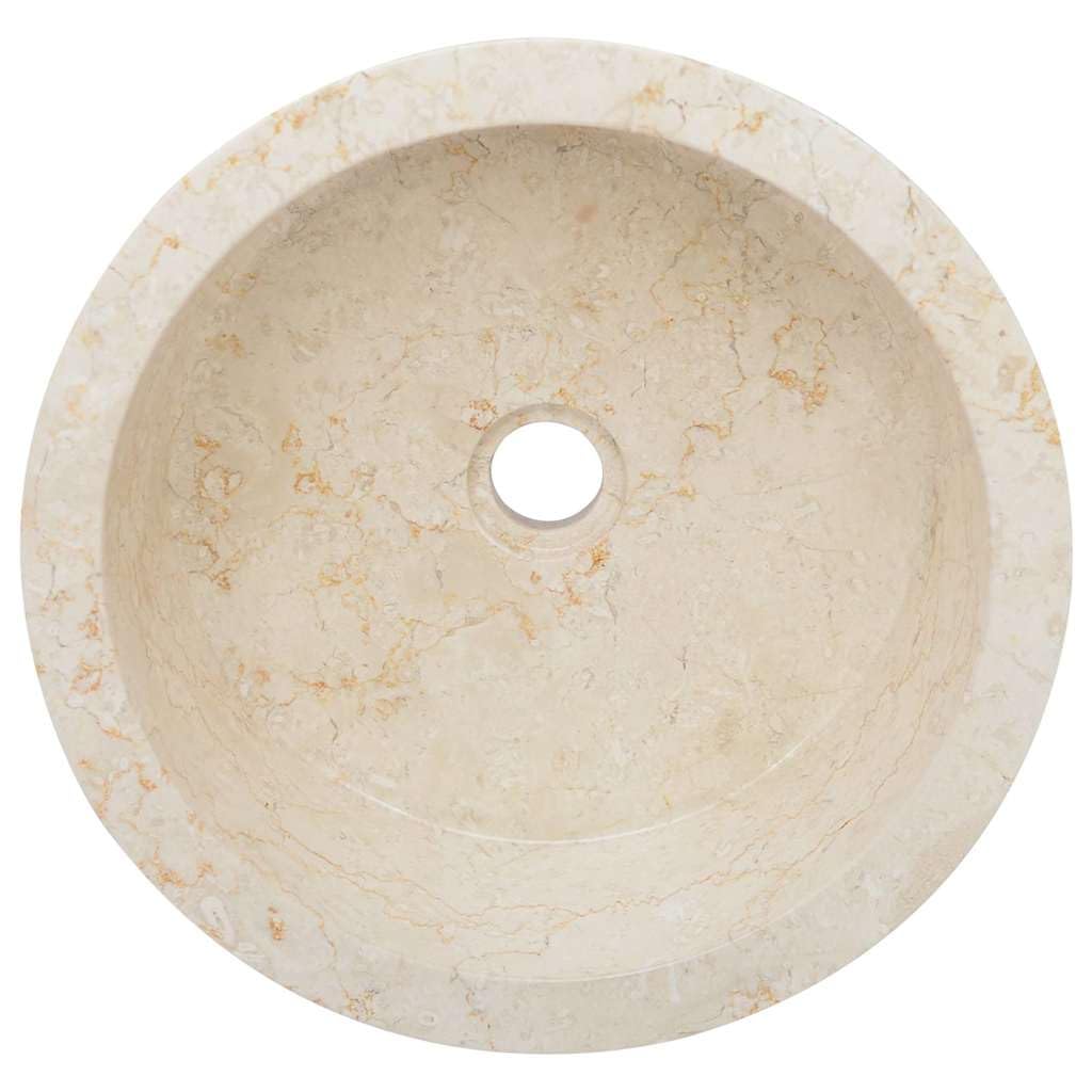 vidaXL Bathroom Sink Countertop Washbasin Vanity Washstand Washbowl Hand Basin Natural Stone Vessel Cream Ø40x15cm Marble
