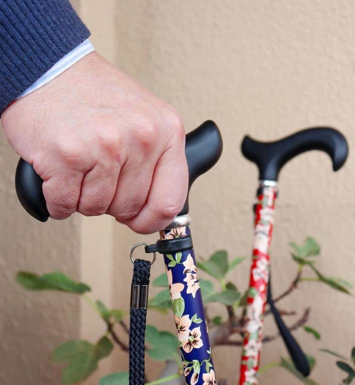 KMINA PRO - Flower design cane for women, elegant walking stick, adjustable height aluminum for men, adjustable, blue.
