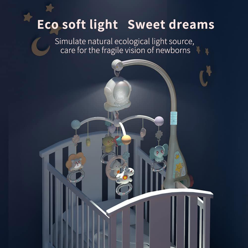 Eners Baby Music Mobile Crib, Wind-up Music Box Mobile for Baby Girl Boy, Mobile Holder for Crib Changing Table with Music and Light & Remote Control and Rotation Function (Green)