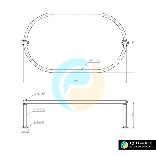 Aquaworld Oval Shower Curtain Rod for Bathroom Decor, 14 Curtain Rings Included - Ceiling Mount, Sturdy Construction, Chrome Shower Rod for Tub, Ideal for Small Bathrooms