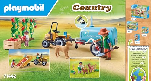PLAYMOBIL Country 71442 Tractor with Trailer and Water Tank, fresh harvest on the farm, playful learning about the environment, sustainable toy for children ages 4 and up.