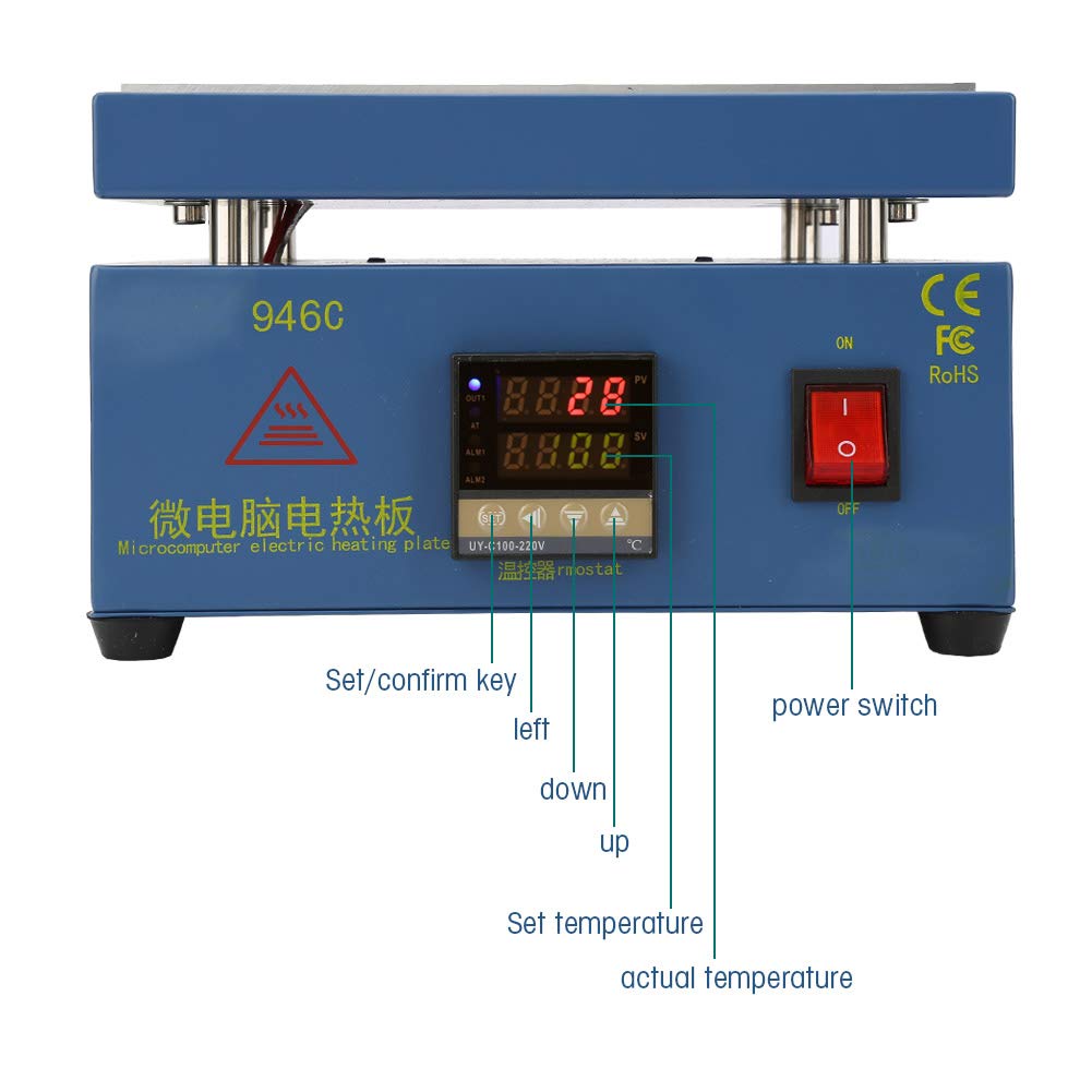 Preheating station 200X200mm, 500W LED microcomputer electric heating plate, welder heating plate SMD rework heating lab plate, PCB heating preheating soldering preheating station (A)