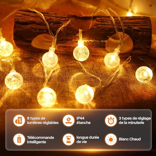 vutizal Indoor Christmas Tree Lights with Plug - 18M 100 LED Ball String Lights with 8 Modes IP44 Waterproof, LED String Lights for Indoor and Outdoor, Perfect for Christmas decorations, Kids room, Balcony