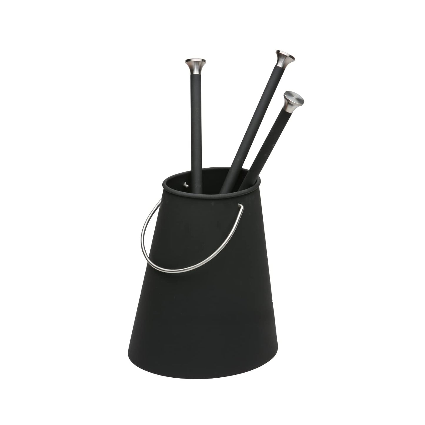 Morsø Ellipse Fireplace Tool Set - high-quality designer fireplace set, 4-piece set with shovel, brush, fire poker/blowpipe & bucket, black