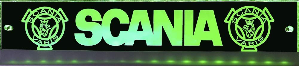 Light-up sign with Scania Vabis logo 60cm x 10cm USB connection ✓ Ideal gift idea ✓ Laser engraved | Stylish LED sign as a truck accessory | Illuminated Scania Vabis sign