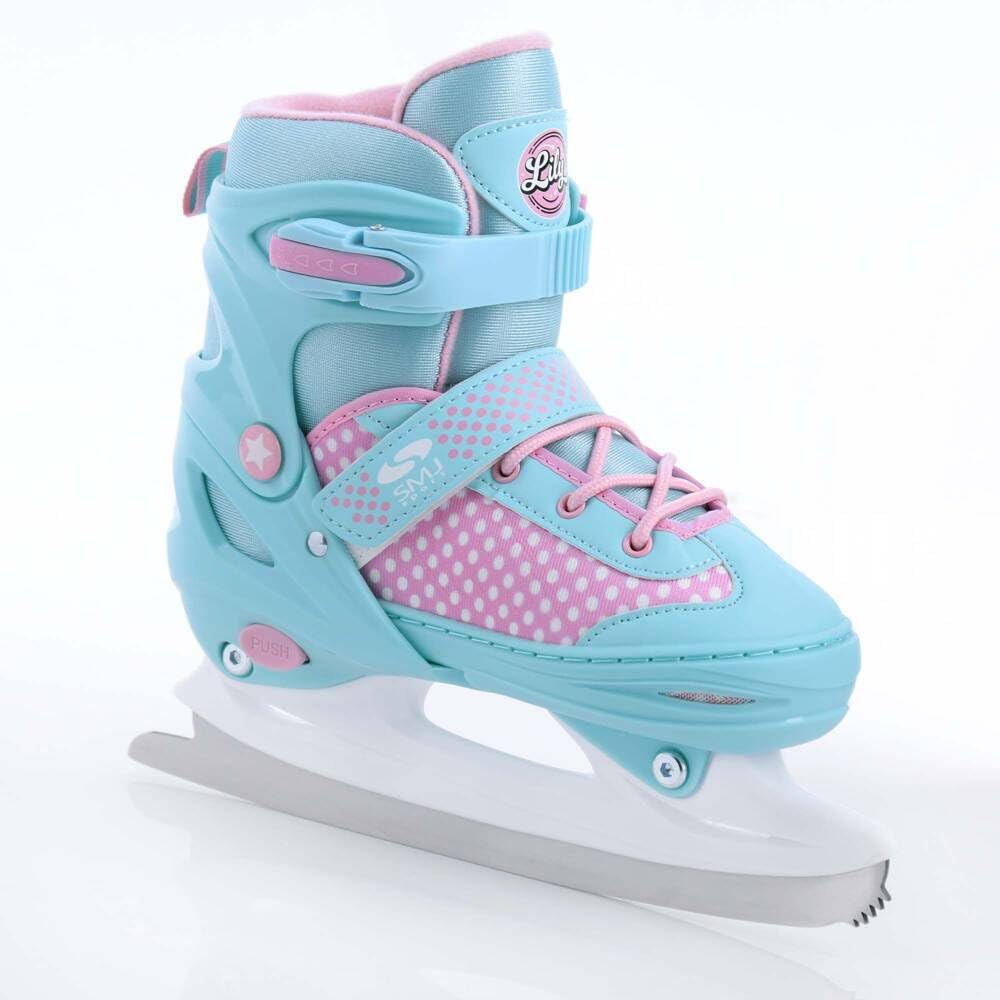 SMJ Lily Kids Girls Set 2in1 Inline Skates/Ice Skates ADJUSTABLE | ABEC-7 Roller Skates | Inline skates convertible to ice skates | Turquoise/Pink (M (34-37))