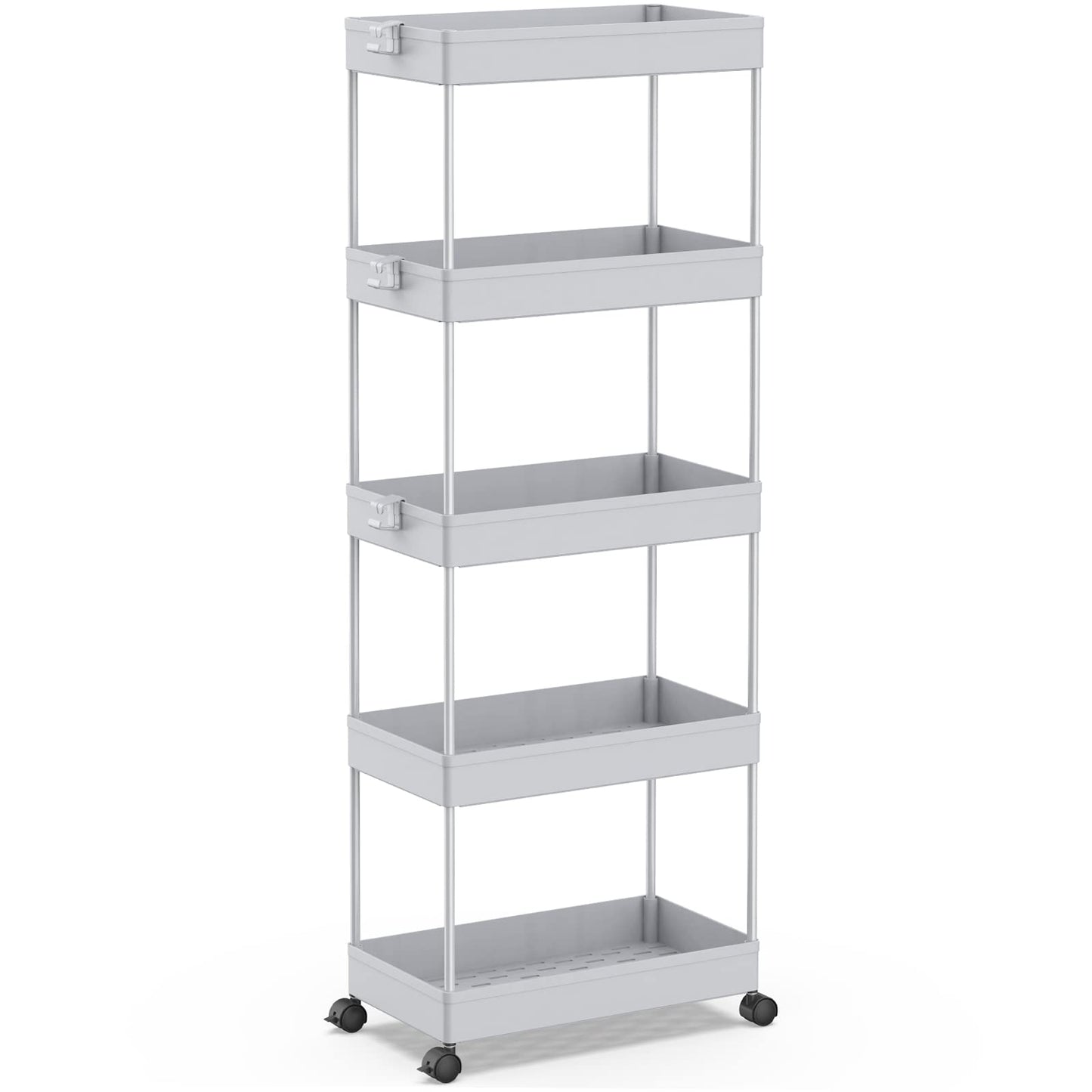 SPACEKEEPER 5-Tier Kitchen Cart, Rolling Storage Cart Shelving Unit on Wheels, Space-Saving Bathroom and Kitchen Shelf for Kitchen Office Bathroom, 113 x 40 x 22cm, Gray.