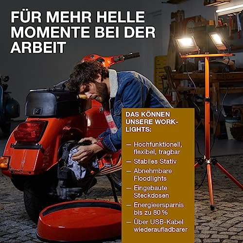 LEDVANCE LED work light, outdoor luminaire, cool white, tripod stand, LED work light, 2 x 50 watts, dark gray.