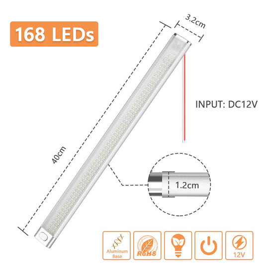 URAQT 168 LED Interior Lighting, 2 Pack LED Strip 2000LM 10W 12V Led Lamp RV LED Interior Light Strip Vehicle Lighting Strip with Switch for Car RV Van Bus Caravan Boat Kitchen Bathroom Bar Truck