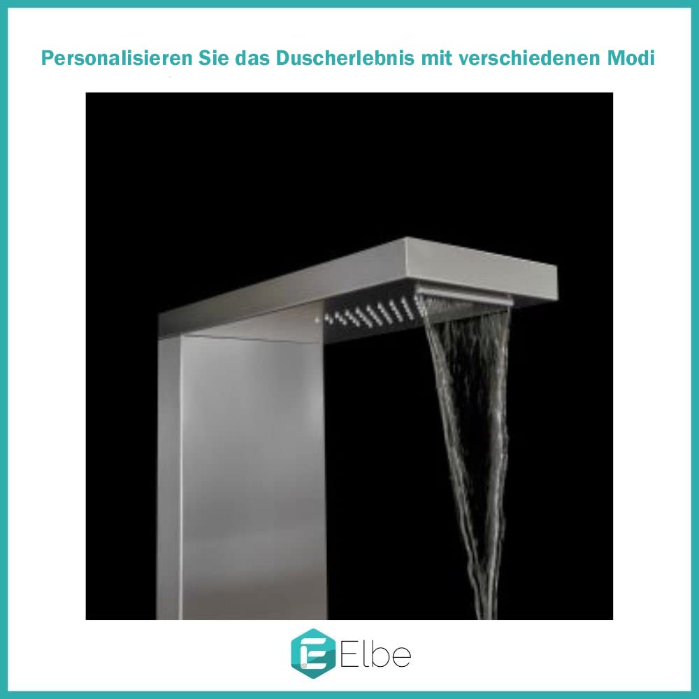 Elbe Stainless Steel Shower Panel for corner installation 4-function with rain shower shower set with hand shower, rain shower, 2 massage showers, waterfall shower, shower faucet complete set Adjustable temperature
