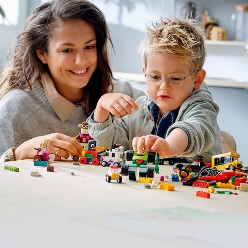 LEGO 11014 Classic Bricks Box with wheels, bricks, and more, build toy cars, trains, buses, robots, and more, toy for kids, boys, and girls aged 4 and up, gift idea.