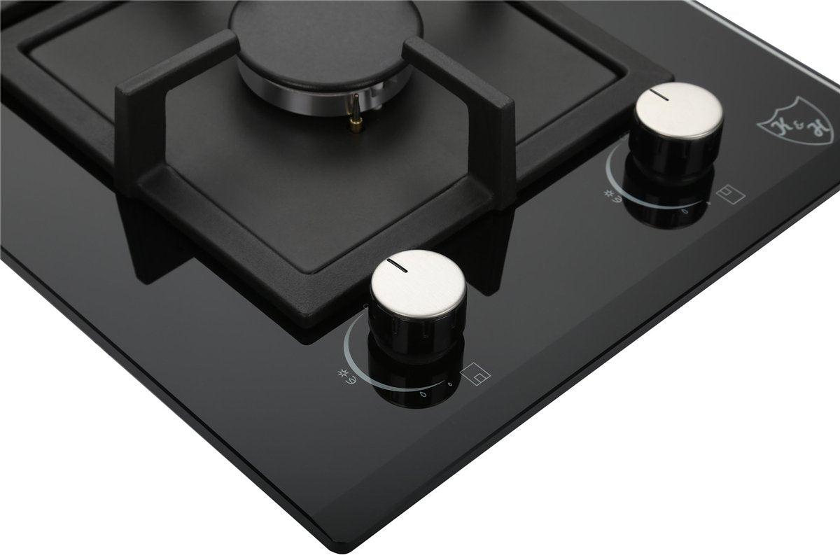 K&H Domino 2 zone glass gas hob 30cm wok burner natural gas built-in with thermocouple flame failure system 2Z-KHGW