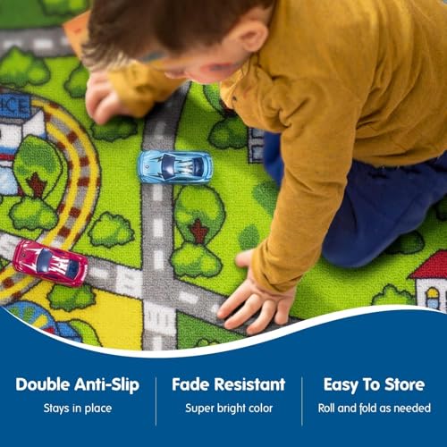 Booooom Jackson Children's Play Mat Road, Train Play Mat, Road Mat for Kids, Car Play Mat, Car Mat for Kids, Non-slip Play Mat, Train Mat, Children's Room Carpets