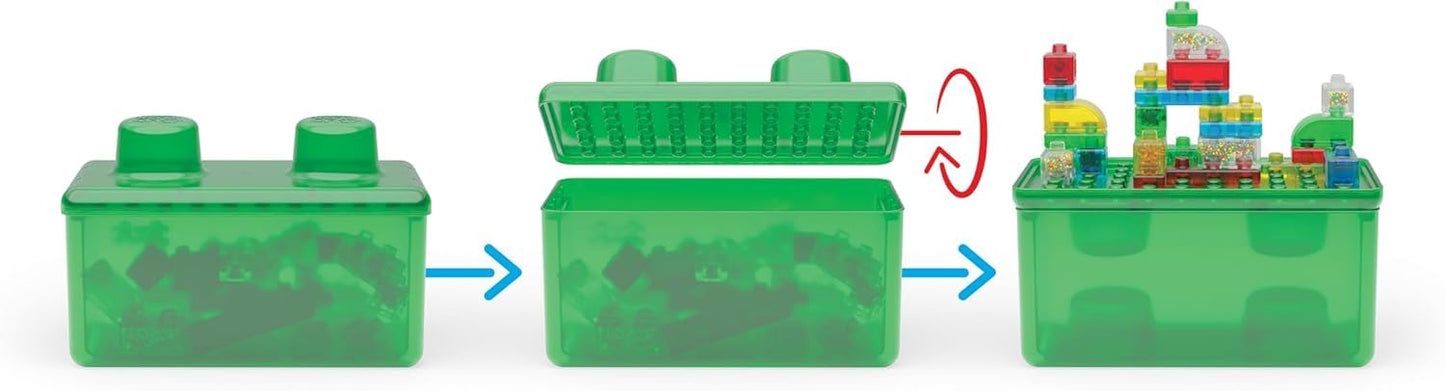 Jelly Blox Stash & Stack (2-in-1 storage case), building toy for ages 2 and up, includes 30 sensory blocks, construction toy for kids