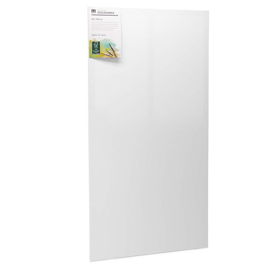 Set of 2 artist canvases for painting, each 60x120cm. The blank, white canvas is made of 100% cotton and stretched around FSC® wooden stretcher bars with 17mm thickness, 280gsm, double primed in white.