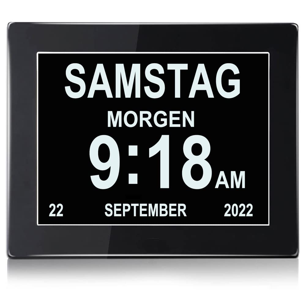 8 Inch Digital Alarm Clock, Digital Calendar Day Clock, Alarm Clock Multiple Modes with Reminder Function for Seniors, Dementia such as Alzheimer's Patients, Large Font Electronic Calendar Day Clock - Black