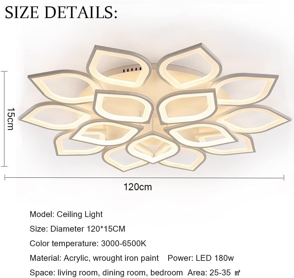 MyLjp LED Ceiling Light Dimmable, 180W Ceiling Lamp Living Room Lamp Color Change Modern Creative Living Room Lamp White Acrylic Energy Saving Dimming Ceiling Light Kitchen Bedroom Lamp