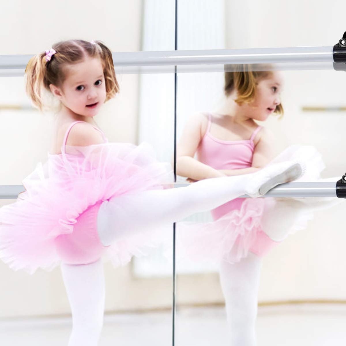 GOPLUS Ballet barre, ballet bar, stretch bar, adjustable height, for kids and adults, 120 x 118 x 71cm, color option (Silver)