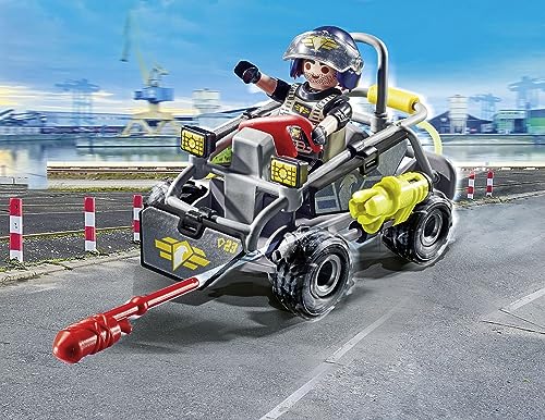PLAYMOBIL City Action 71147 SWAT Multi-Terrain Quad, convertible SWAT speedboat, toy for kids ages 5 and up.