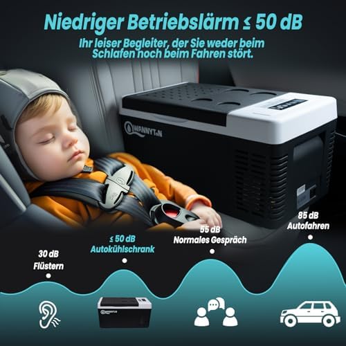 WANNYTON Compressor Cooler 18 liters, electric cooler 12V 240V, camping fridge with memory function, with USB connection drink holders, portable freezer for car home